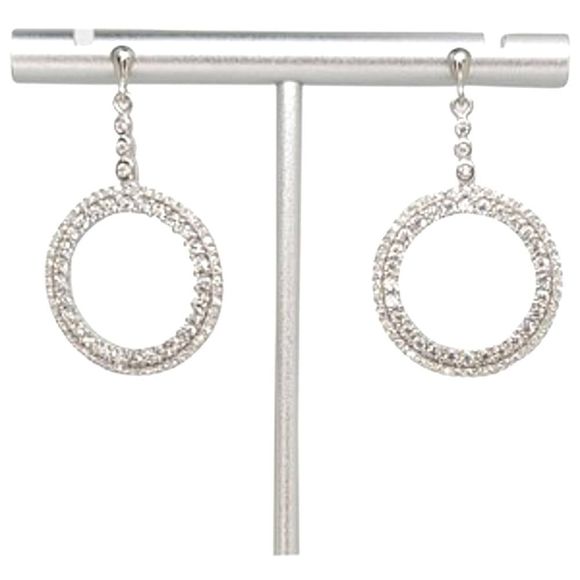 Platinum Plated .925 SS 1.67cttw Diamond  Simulant Circle Earrings - Picture 2 of 9